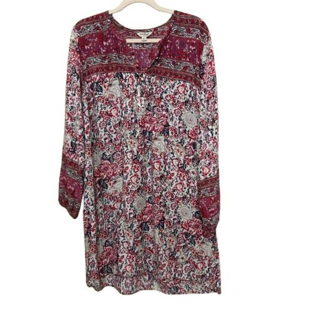 Lucky Brand  Tunic Shift Dress Womens Large Floral Paisley Boho Peasant Festival